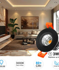 Living room with installed 2 Inch LED Downlight Kit With 3W Recessed Lighting 220LM COB Dimmable 3000K Warm White CRI80 Black Trim LED Ceiling Lights With Driver 12 Pack Energy Saving EZ Install