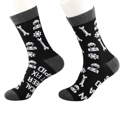 Two Pairs Mechanical Inspired Engineer Socks I Am A Mechanic I Cant Fix Stupid But I Can Fix What Stupid Does black socks