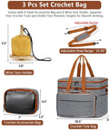 3 Piece Crochet Bag Set With Wrist Yarn Holder Large Waterproof Yarn Tote Knitting Organizer With Adjustable Strap For Hooks And Needles Up To 14 Inches Tangle Free Travel Case For Crochet Junkies