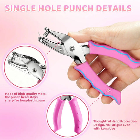 Two Pack Handheld Hole Punches With One Quarter Inch And One Eighth Inch Holes Soft Pink Grip Handy for Home Office