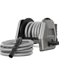 Retractable Vacuum Hose Reel with 30Ft Hose Extension, Wall Mount, 1-1/4 Inch No Kink for 32mm Wet Dry Vacuums shown in coiled position