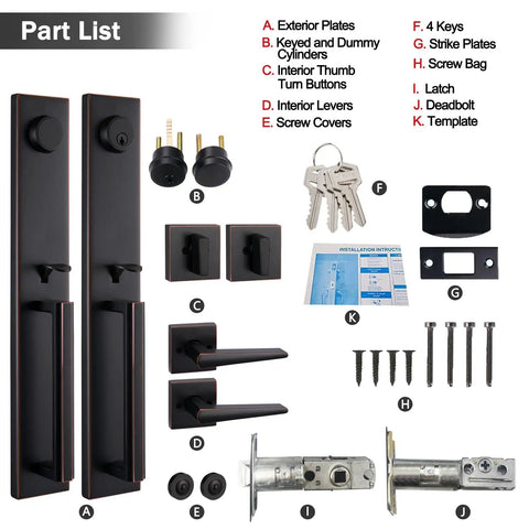 Beefy Heavy Duty Keyed And Dummy Handleset For Dual Door Entry In Pewter Finish With accessories and installation kit