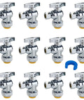 12 Pack Angle Stop Valve Set 1/2 x 3/8 Inch Compression Toilet Shutoff 1/4 Turn Easy Install No Lead Brass Push To Connect Fittings