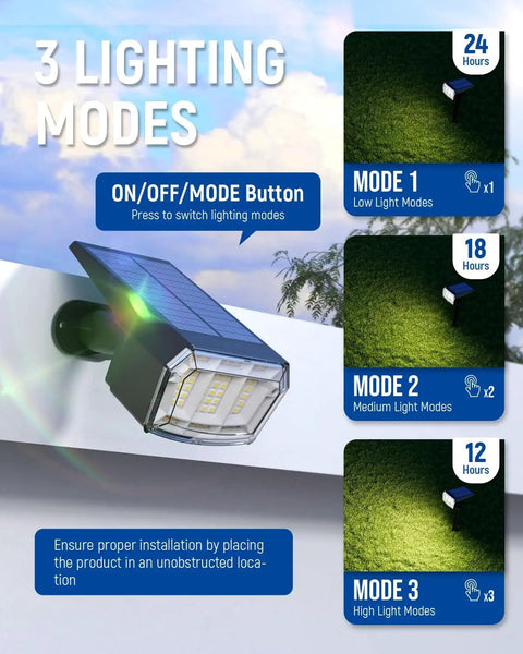 63 LED Solar Spotlight Lights Outdoor With 3000K Daylight Super Bright 3 Lighting Modes IP65 Waterproof wall-mounted close-up