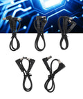 90 Degree Angled Dc Power Extension Cable Five Piece Set Male To Male 5.5Mm By 2.1Mm Connector, four black cables in various angles.
