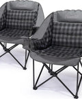 Two Pack Heavy Duty Padded Folding XL Camping Chairs with Cup Holders, plaid design, supports up to 500 lbs, for tailgating and beach use.