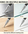 Kickass Five Inch Automatic Center Punch With Heavy Duty Rustproof Steel Body Adjustable Spring Tension And Two Extra Bits For Hella Precise Marking On Iron Or Wood In Your Project used on metal, glass, wood, and plastic surfaces.