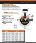 Nylon-Reinforced Steel Blade Tape Measure With Stainless Steel Housing shown with shovel handle and rubber grip in catalog image.