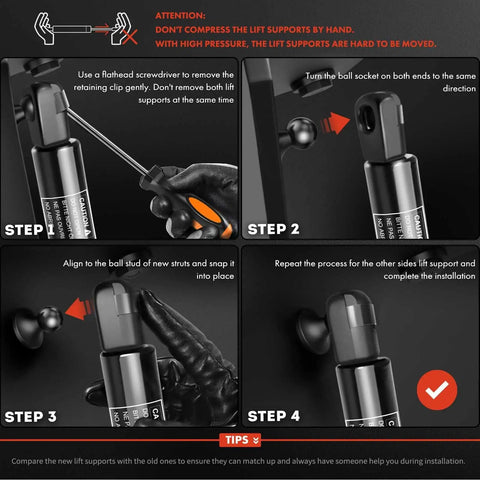 Installation steps for Rear Liftgate Right Lift Support Gas Spring Shock Strut For Cadillac SRX 2010 Through 2016