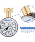 Front view of MeasureMan water pressure gauge with brass fitting and 2-1/2 in dial, 0-200 psi