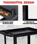 Heavy Duty Rolling Utility Cart Two Tier Service Cart With Wheels Ergonomic Handle 550 Lbs Capacity Plastic Tool Cart For Warehouse Garage Workshop And Kitchen Durable HDPE Trolley 40.5x17.7 Inches, black tray with tool holders