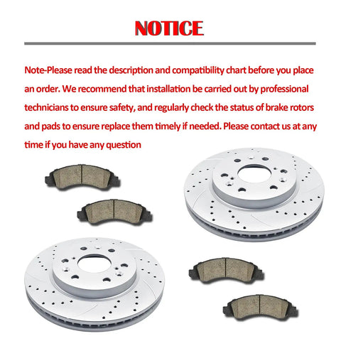 Front Brake Kit With Drilled And Slotted Rotors And Ceramic Pads For Cadillac Escalade, Chevy Silverado 1500, Tahoe, GMC Yukon