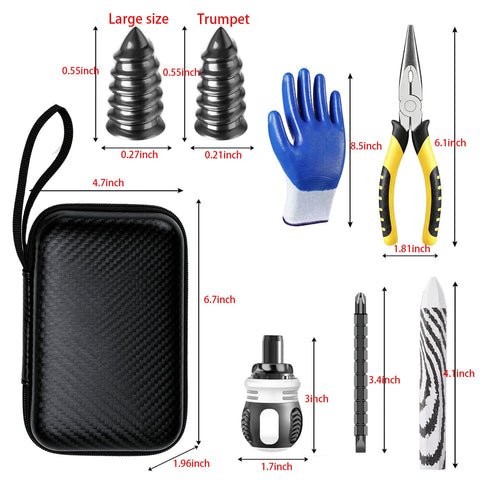 Tire Screw Plug Repair Kit No Tire Removal Sidewall Compatible Patch Plug Tool With Portable Storage Bag and accessories