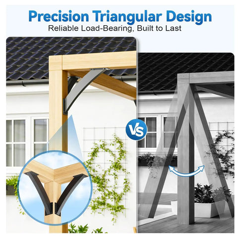Precision triangular design comparison of Heavy Duty 45 Degree Corner Braces 6 Pack Black Coated Steel Angle Mounts.