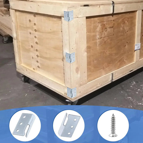Heavy Duty Trailer Wood Sides Brackets Tailgate Bulkhead Corner Connectors Vehicle Bed Rail Hardware Right Angle Latch Rack Pieces Solid Steel Fittings Built Tough Rig Ready Workhorse on wooden crate.