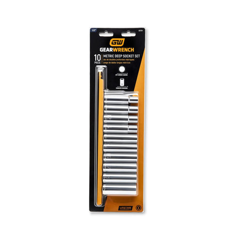 Half Inch Drive 6 Point Deep Metric Socket Set, 10-Piece, From 10mm to 19mm, Chamfered Openings for Easy Fastener Alignment