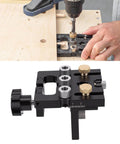 Self Centering Adjustable Doweling Jig Kit For Woodworking Pro Grade Dowel Jig Drill Guide With Bits And Bushings in use on wood