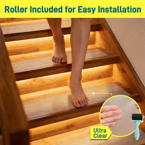 Clear Waterproof Anti Slip Tape 4 Inch By 35 Foot Non Slip Traction Grip For Bathtubs Boats Stairs And Pools on stairs