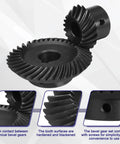 Pro Grade Heavy Duty 90 Degree Bevel Gear Set 1.5 Mod With 18T And 36T Gears, steel ground spiral gears close-up