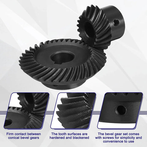 Pro Grade Heavy Duty 90 Degree Bevel Gear Set 1.5 Mod With 18T And 36T Gears, steel ground spiral gears close-up
