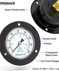 Beefy 0 to 160 PSI Dry Pressure Gauge With Front Flange Panel Mount One Quarter NPT Two and a Half Inch Dial Iron Case Brass Joints