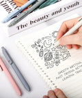 Person using Go To Gel Pens Set Five Premium Retractable Gel Pens With Quick Dry Ink Fine Point Smooth Black Ink for doodling.