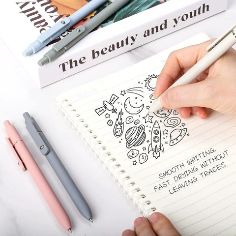 Person using Go To Gel Pens Set Five Premium Retractable Gel Pens With Quick Dry Ink Fine Point Smooth Black Ink for doodling.