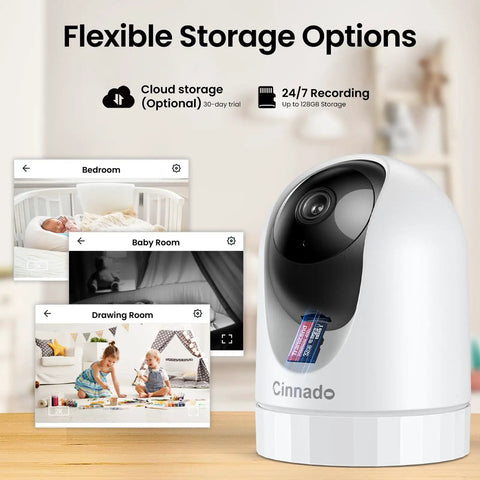 Indoor 2K Security Cam With 360 Degree Pan Tilt, WiFi Home Surveillance, Night Vision, 2 Way Audio, 24 7 SD Card Storage