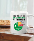 Funny Engineer Attention Mug For Engineers Gift Coffee Cup 11 Oz White Ceramic Novelty Drinkware displaying engineer's attention guide
