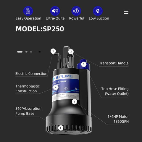 Half Horsepower Submersible Sump Pump For Pool Draining Portable Utility Water Pump For Garden Or Basement Floods Model SP250