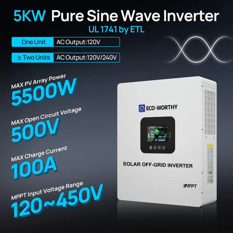 Powerful 5000W 48V Solar Inverter Charger With WiFi Converts 48V DC To 120V AC Built In 100A MPPT Charge Controller