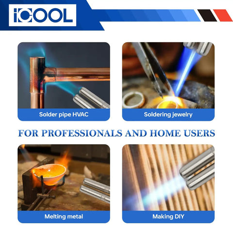 Double Flame Hand Torch With 3600 F Heat, Propane MAPP Gas Torch for welding and HVAC, brass valve, 360 swivel tip in use