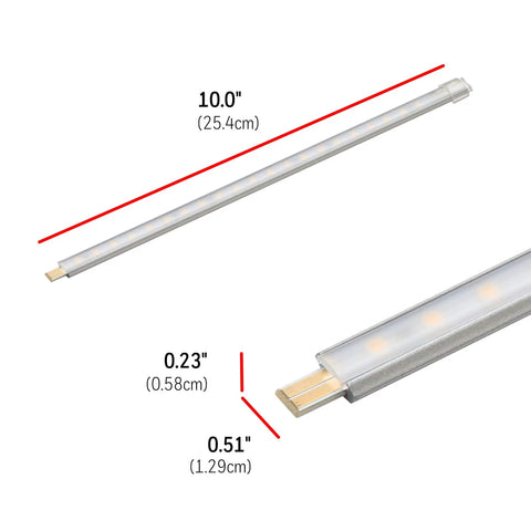 10 Inch Linkable LED Bright Strips, 6 Pack, 1650 Lumens, 2700K Warm White, dimensions labeled for under cabinet lighting.