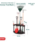 Compact Corner Tool Rack For Maximum Garden Tool Storage And Organization Holds Up To 25 Long Handled Tools Like Rakes Shovels Brooms And Accessories Easy Assembly In Under 5 Minutes All Weather Durable Zero Maintenance shown with tools