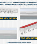 Installation methods for 100 Percent Blackout Accordion Door Curtain For Sliding Glass Doors, showcasing side and top mounting tracks.
