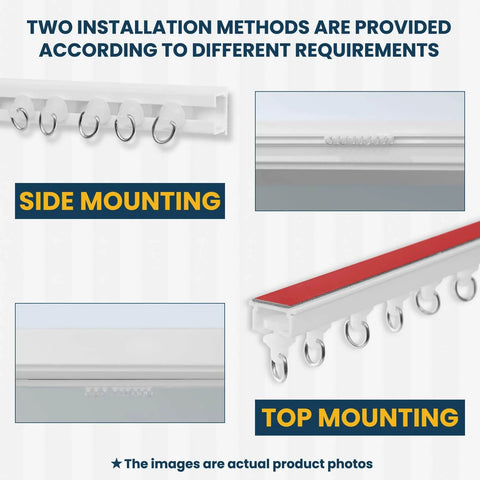 Installation methods for 100 Percent Blackout Accordion Door Curtain For Sliding Glass Doors, showcasing side and top mounting tracks.