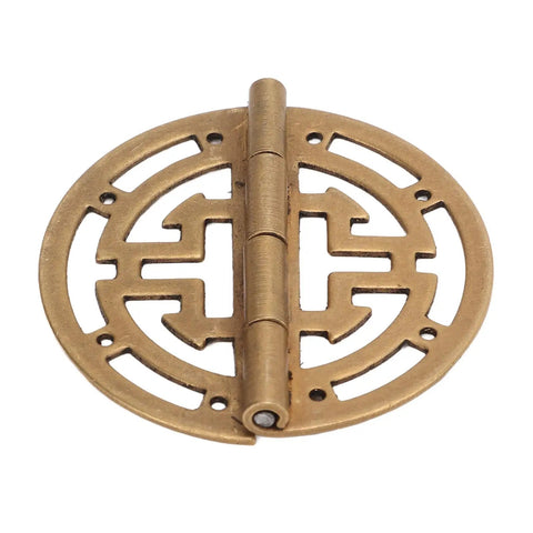 Bronze Round Brass Hinges Antique Style Cabinet Hardware for Jewelry Boxes, decorative circular design, vintage finish