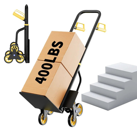Heavy Duty Stair Climbing Hand Truck With 440 Lbs Capacity Featuring Six Swivel Wheels Telescopic Handle for moving boxes up stairs.
