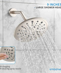 9-Inch Rain Shower Head from 4-Way Tub and Shower Faucet Set With Rough-In Valve Included, Brushed Nickel finish