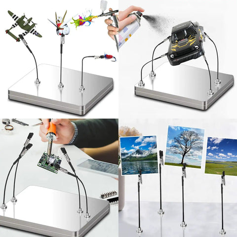 Magnetic Helping Hands Soldering Tool With Ten Flexible Clips on steel base used for model making, soldering, PCB assembly, painting.