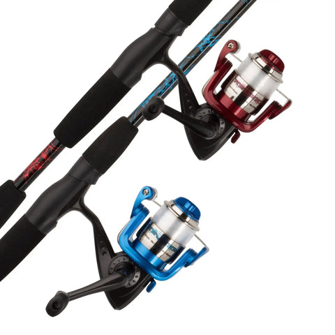 Navigator Spincast Fishing Combo 6 Ft Two Piece Rod Ambidextrous with Blue and Red Color Mix Pre Spooled 6 Lb Monofilament