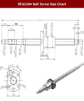Technical diagram and image of SFU1204 Ball Screw Kit With Nut Hand Wheel Easy Install End Supports BK10 BF10, 250mm travel
