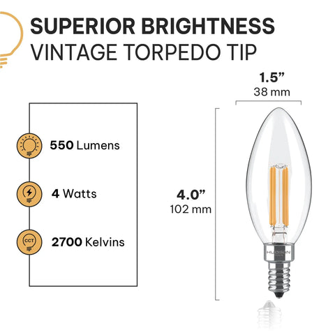 Dimmable E12 LED Candelabra Bulbs Set 4W 40W Equivalent 2700K Warm Vintage Candle Light For Chandelier Ceiling Fans Sconces