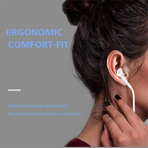 Person wearing Two Pack USB C Earbuds With Mic And Remote For iPhone 15 16 17, Wired Noise Cancelling Headphones, close-up view.