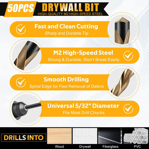 50 Pcs Drywall Rotor Tips 5 32 In Guide Point Cutting Bits M2 HSS features and materials image