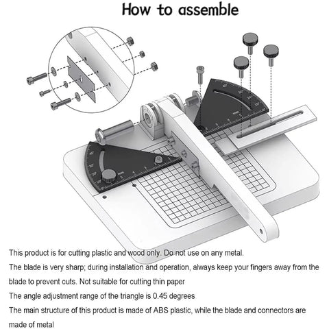 Pro Grade Manual Model Angle Cutter For Wood Ship Hulls, Adjustable 0 To 45 Degrees, assembly diagram with screws
