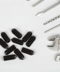 Heavy Duty Carbon Steel Hex Socket Spring Ball Plunger Screws For Clamps 10 Piece Pack, black finished screws, positioned on a workspace.