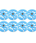 8-pack of blue 120mm LED inline skate wheels with bearings, flashing lights, high rebound performance, durable plastic core.