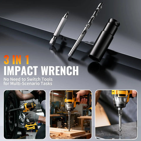 Heavy Duty Cordless Impact Wrench Delivers Hella Power With A Brushless Motor And Variable Speed Trigger, 3 in 1 tool for diverse tasks.