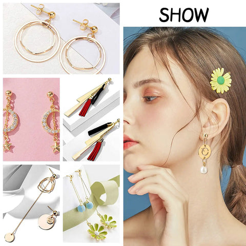18K Gold Plated Ball Post Earring Studs With Loop Kit For DIY Earrings Making, 300 Pieces Including 100 Loop Posts, 100 Stainless Steel Open Jump Rings, And 100 Ear Nuts For Jewelry Crafting, gold dangling earrings shown
